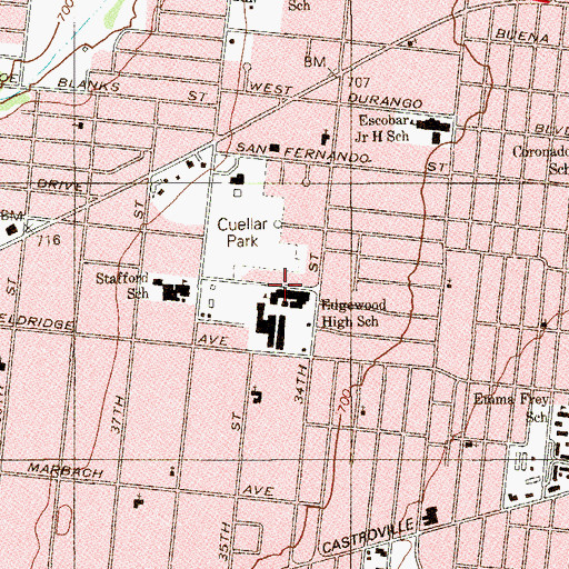 Topographic Map of Edgewood High School, TX