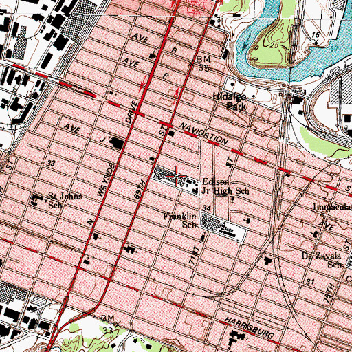 Topographic Map of Edison Junior High School, TX
