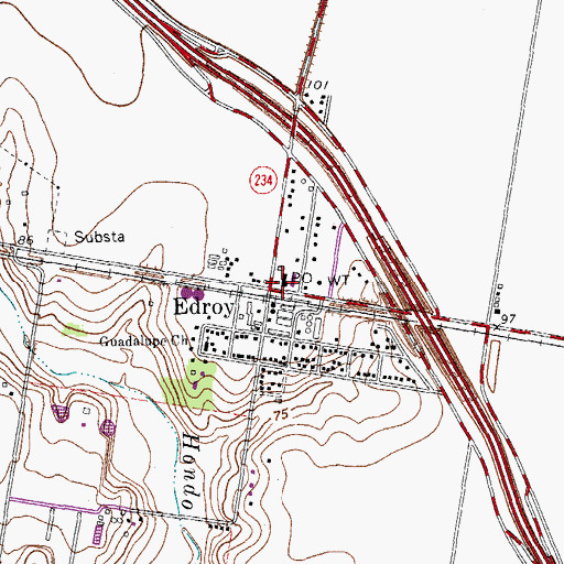 Topographic Map of Edroy, TX