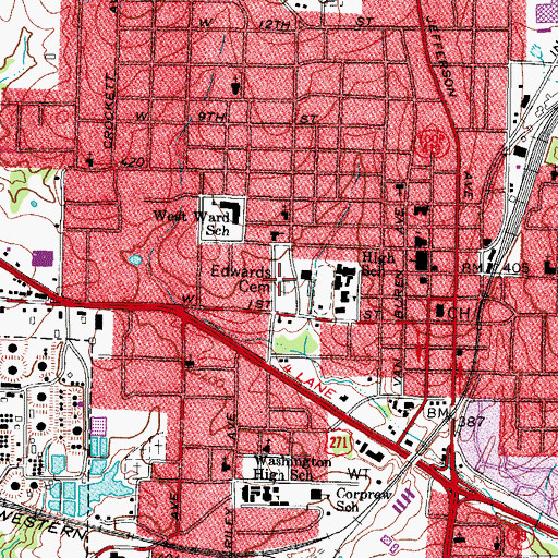 Topographic Map of Edwards Cemetery, TX