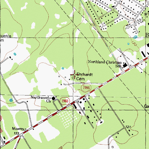 Topographic Map of Ehrhardt Cemetery, TX