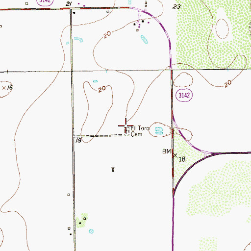 Topographic Map of El Toro Cemetery, TX