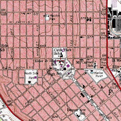 Topographic Map of Elder Junior High School, TX