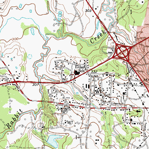 Topographic Map of Elder School, TX