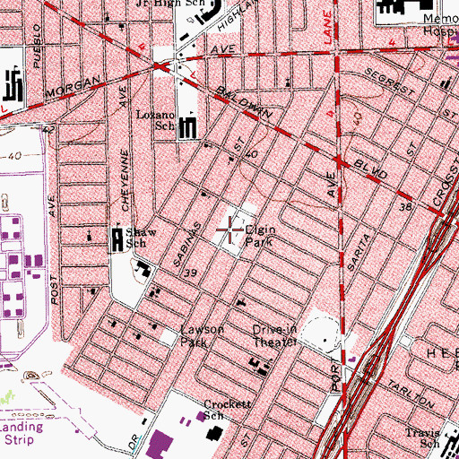 Topographic Map of Elgin Park, TX