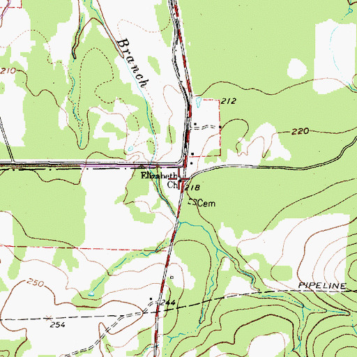 Topographic Map of Elizabeth Church, TX