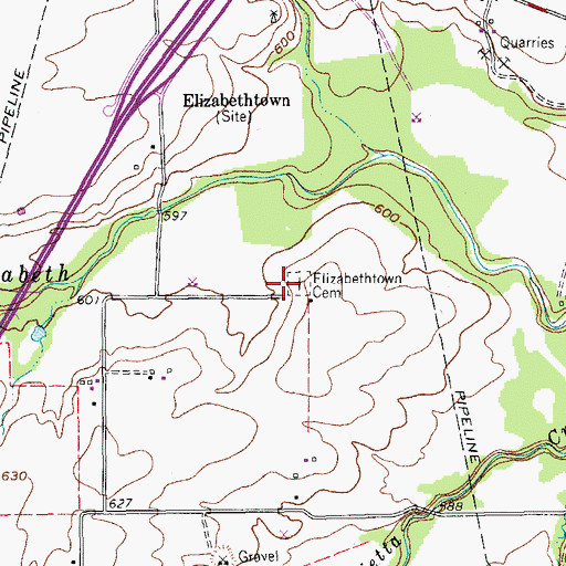 Topographic Map of Elizabethtown Cemetery, TX