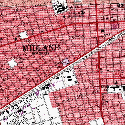 Topographic Map of Elkin Park, TX