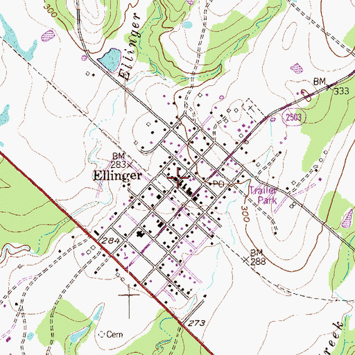 Topographic Map of Ellinger, TX