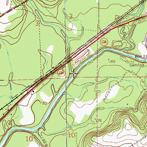 Topographic Map of Poley Branch, AL