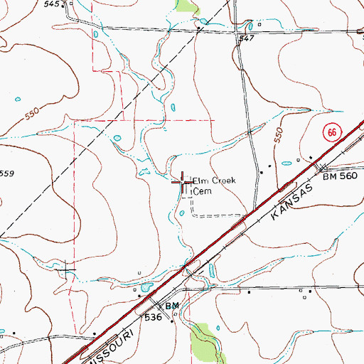 Topographic Map of Elm Creek Cemetery, TX