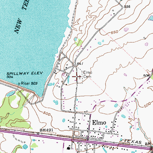 Topographic Map of Elmo Cemetery, TX