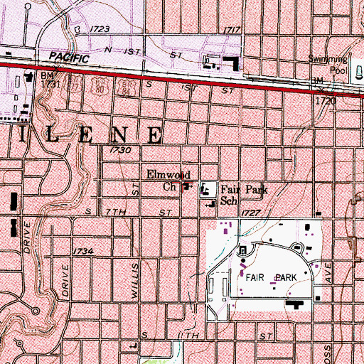 Topographic Map of Elmwood Church, TX