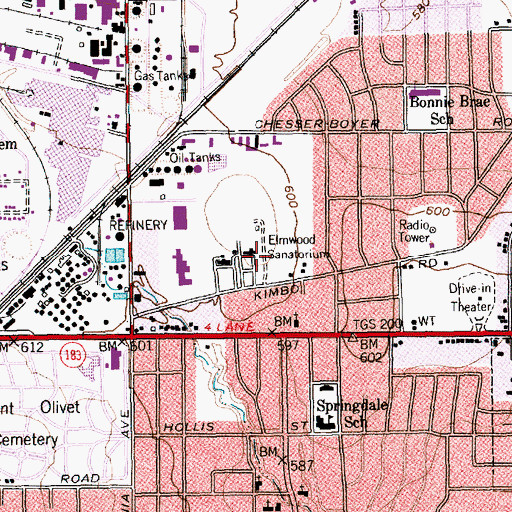 Topographic Map of Elmwood Sanatorium, TX