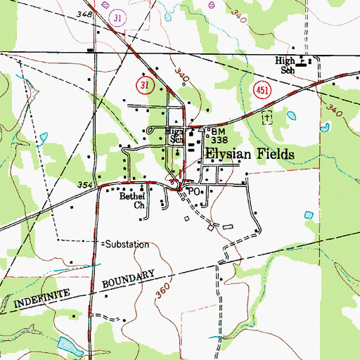 Topographic Map of Elysian Fields, TX