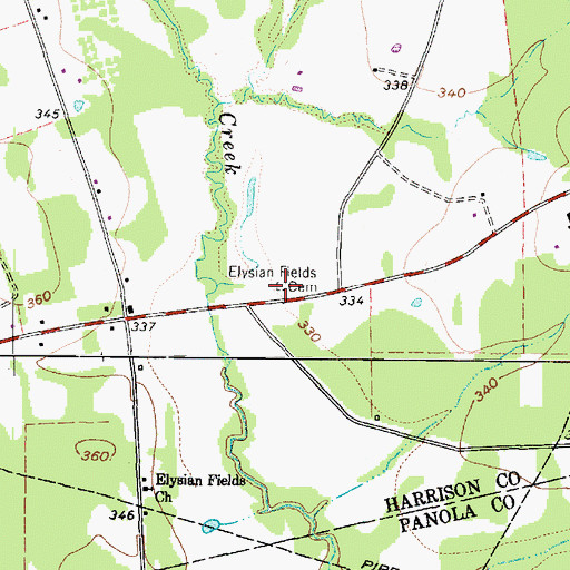 Topographic Map of Elysian Fields Cemetery, TX