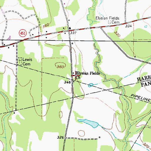 Topographic Map of Elysian Fields Church, TX