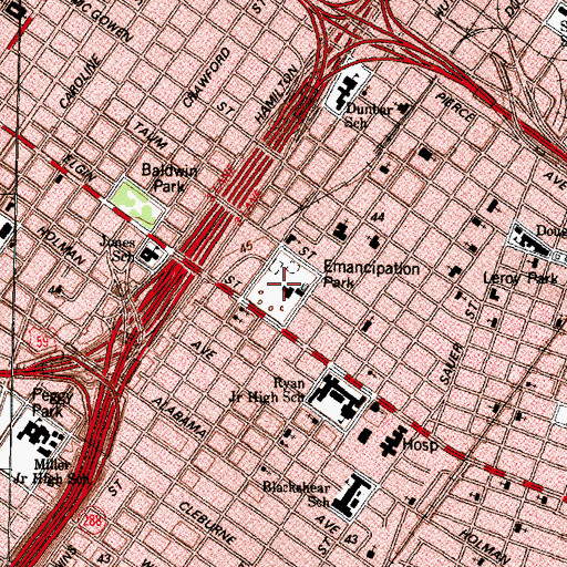 Topographic Map of Emancipation Park, TX