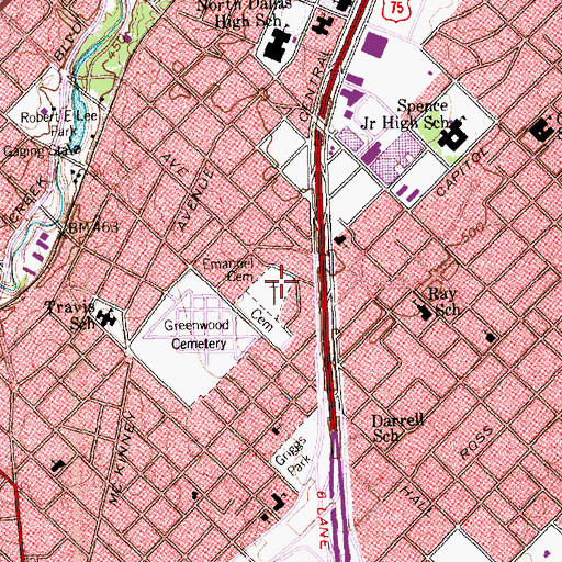 Topographic Map of Emanuel Cemetery, TX
