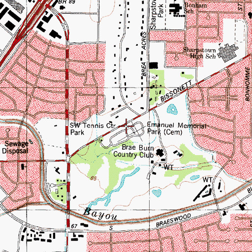 Topographic Map of Emanuel Memorial Park, TX