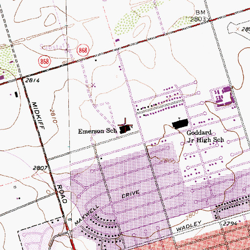 Topographic Map of Emerson School, TX
