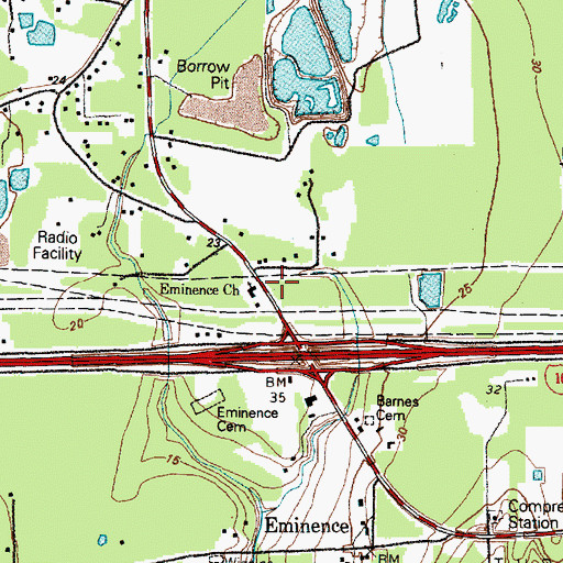 Topographic Map of Eminence Church, TX