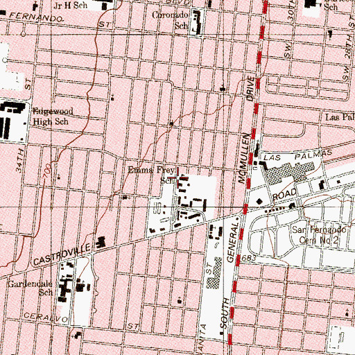 Topographic Map of Emma Frey School, TX