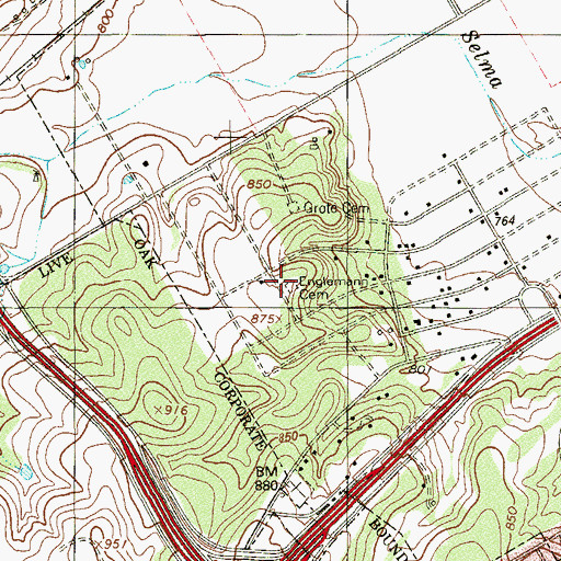 Topographic Map of Englemann Cemetery, TX