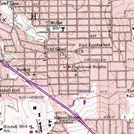 Topographic Map of Englewood Heights Church, TX