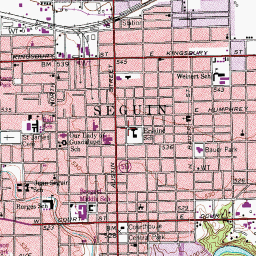 Topographic Map of Erskine School, TX