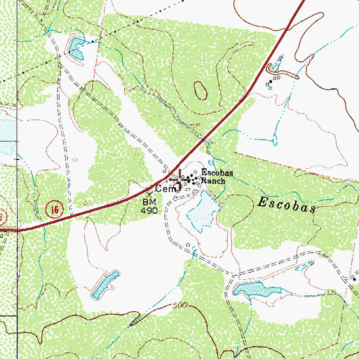 Topographic Map of Escobas Ranch, TX