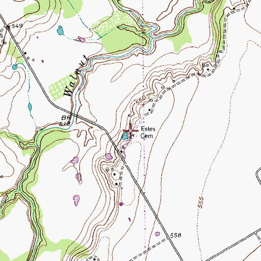 Topographic Map of Estes Cemetery, TX
