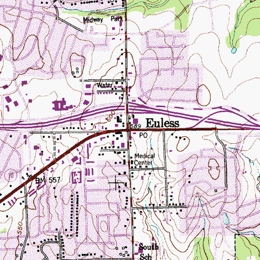 Topographic Map of Euless, TX