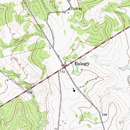 Topographic Map of Eulogy, TX
