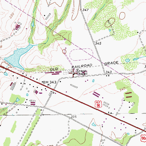 Topographic Map of Evans Chapel, TX