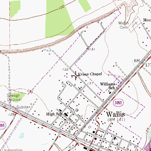 Topographic Map of Evans Chapel, TX
