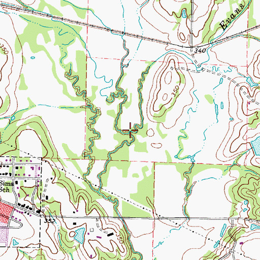 Topographic Map of Evans Creek, TX
