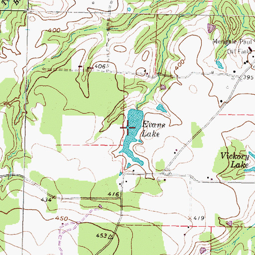 Topographic Map of Evans Lake, TX