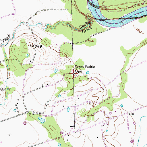 Topographic Map of Evans Prairie Cemetery, TX