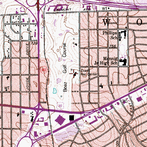 Topographic Map of Evans Recreation Center, TX