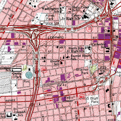Topographic Map of Evans School, TX