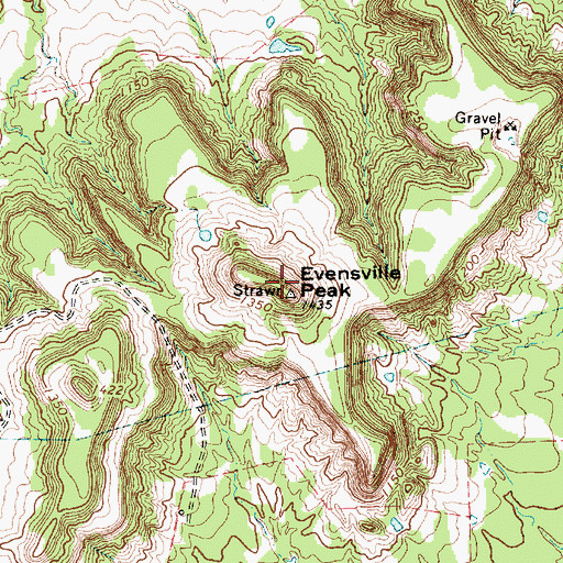 Topographic Map of Evensville Peak, TX