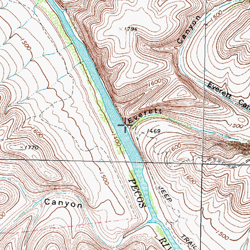 Topographic Map of Everett Canyon, TX