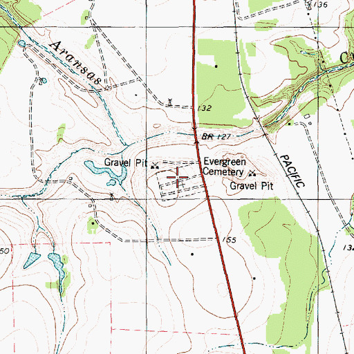 Topographic Map of Evergreen Cemetery, TX
