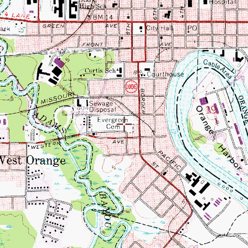 Topographic Map of Evergreen Cemetery, TX
