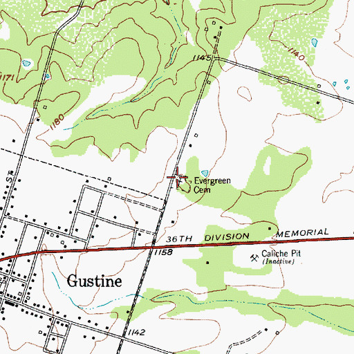 Topographic Map of Evergreen Cemetery, TX