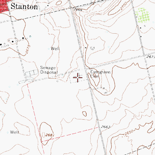 Topographic Map of Evergreen Cemetery, TX