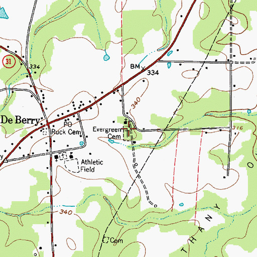 Topographic Map of Evergreen Cemetery, TX