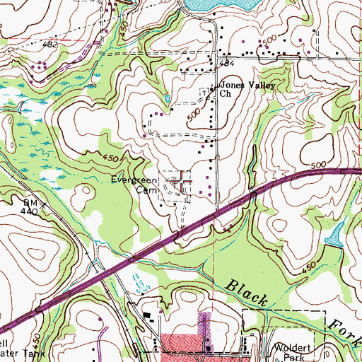 Topographic Map of Evergreen Cemetery, TX