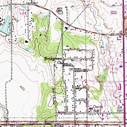 Topographic Map of Evergreen Church, TX